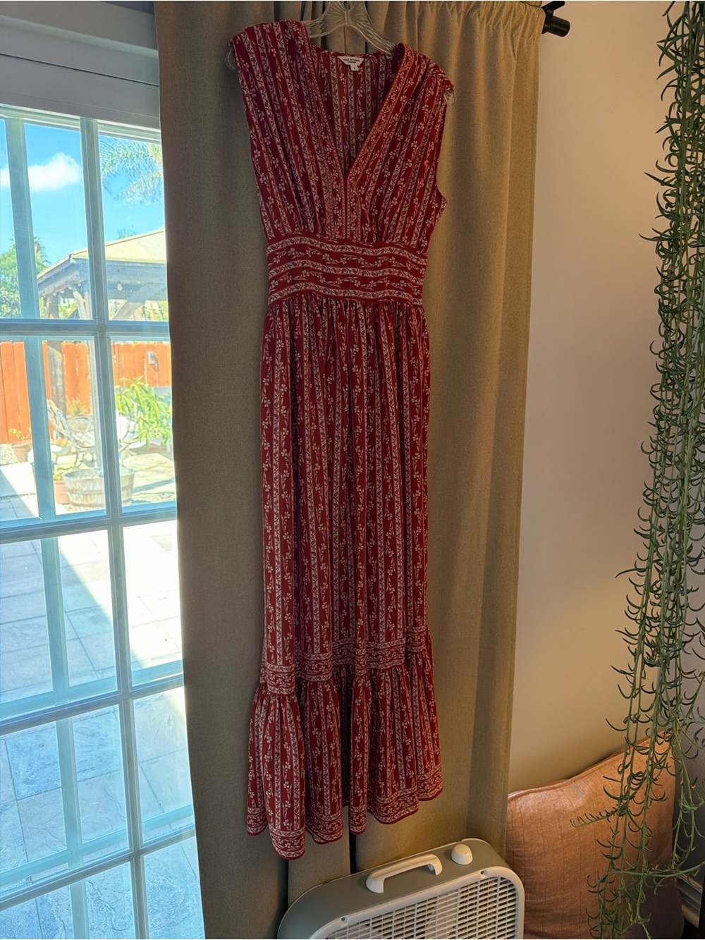 Max Studio Red Printed Maxi Dress with V-Neck
